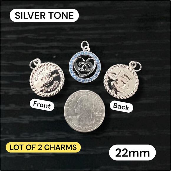 Lot of 2 CC Silver Tone Zipper Pull Button Charms 22mm - Picture 1 of 1